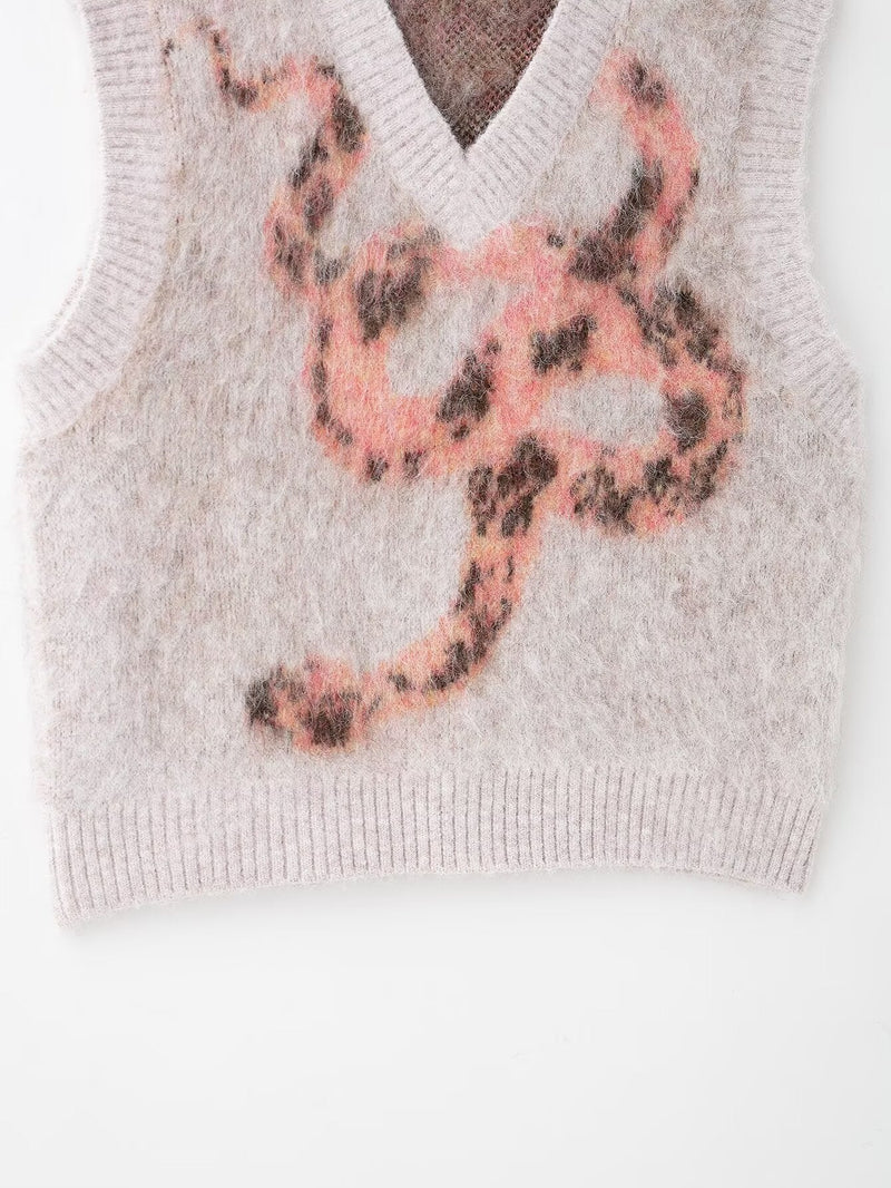 V-Neck Bristle Effect Jacquard Vest