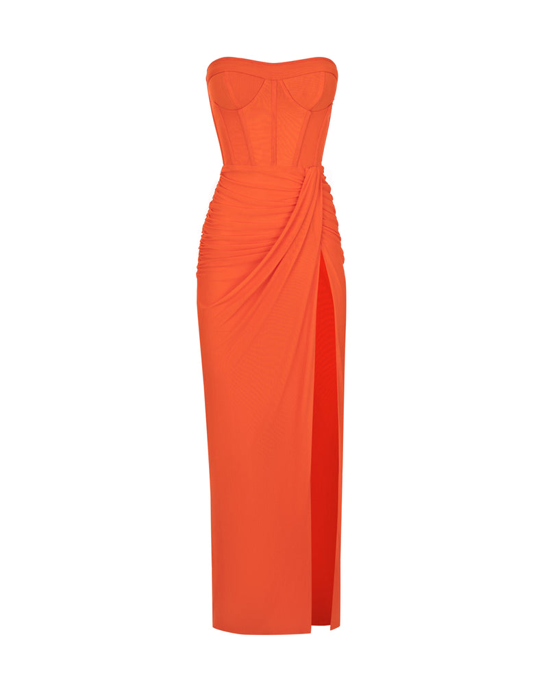 Tafari Strapless Ruched Maxi Dress In Red