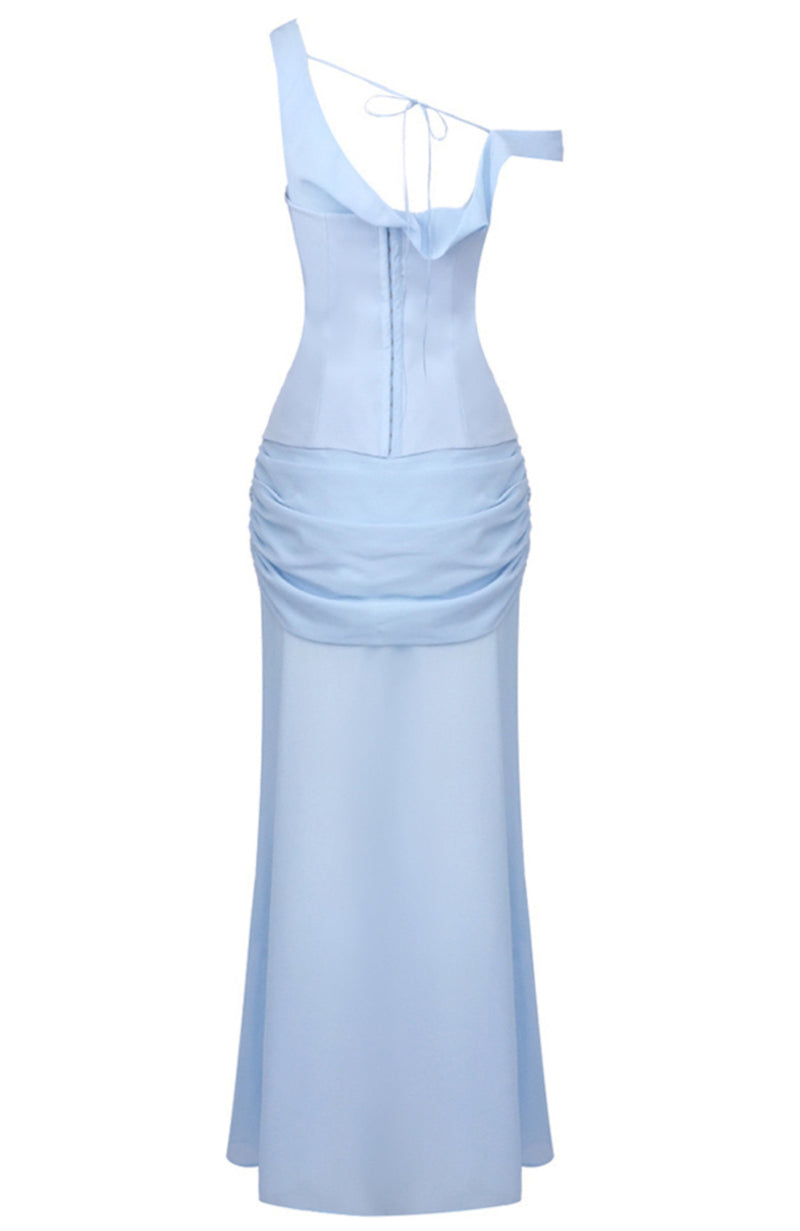 Ryron One Shoulder Corset Draped Maxi Dress In Blue