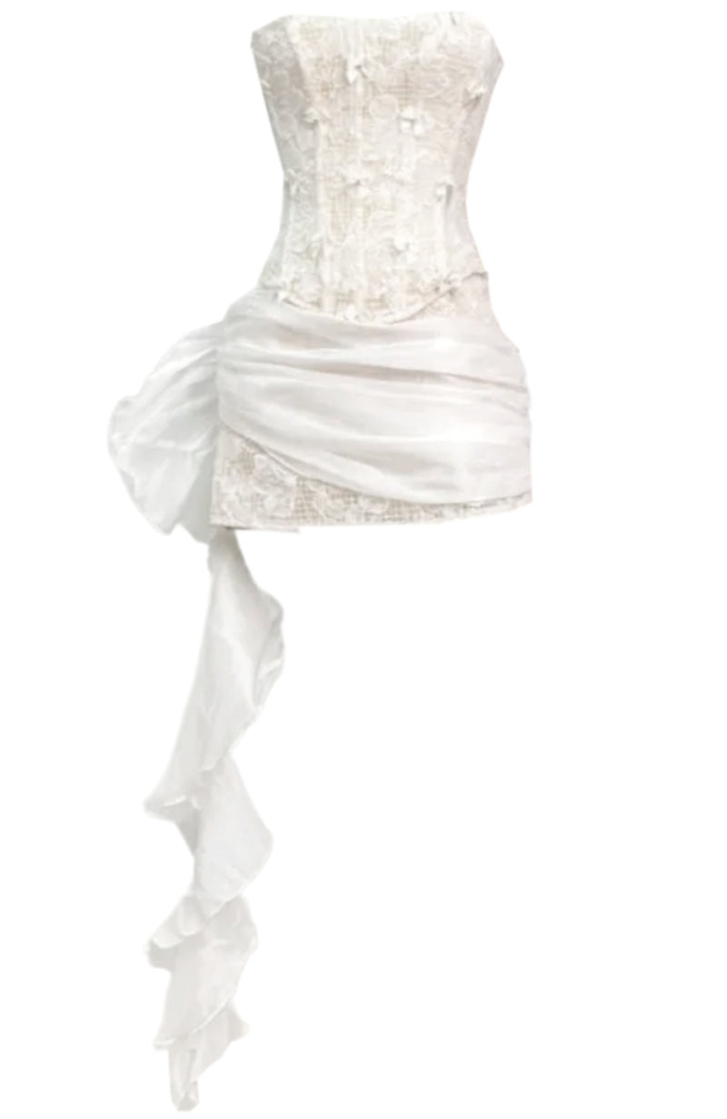 Akeelah Strapless Lace Corset Two Piece Mini Dress In White