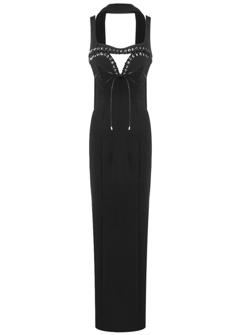 Aryviel Lace Up Detail Maxi Dress In Black