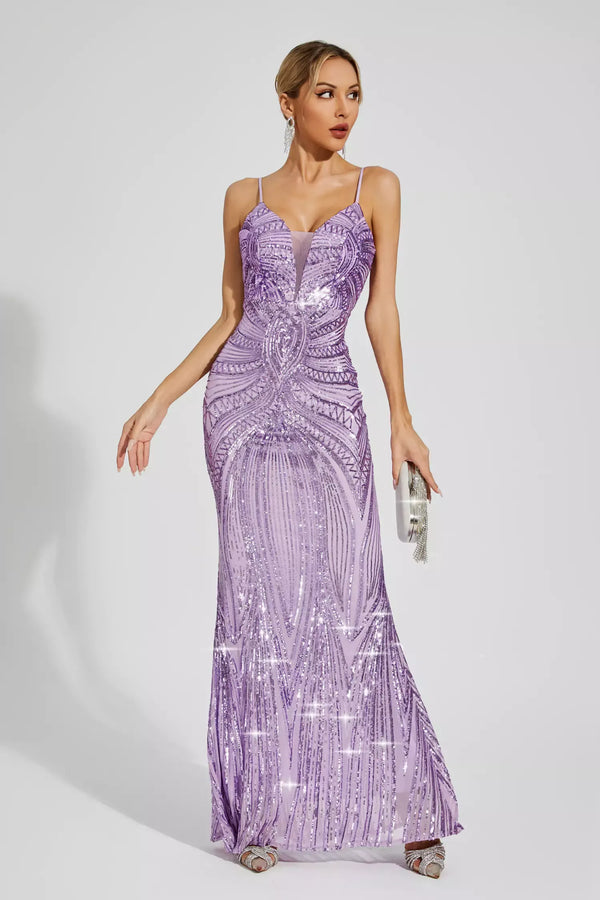 Gideon Mermaid Sequins Slip Dress In Purple