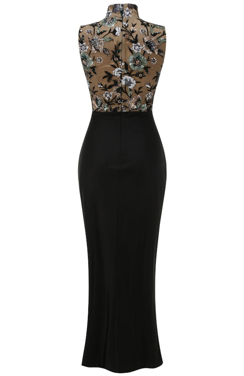 Ailbern Floral Embroidered Maxi Dress In Black