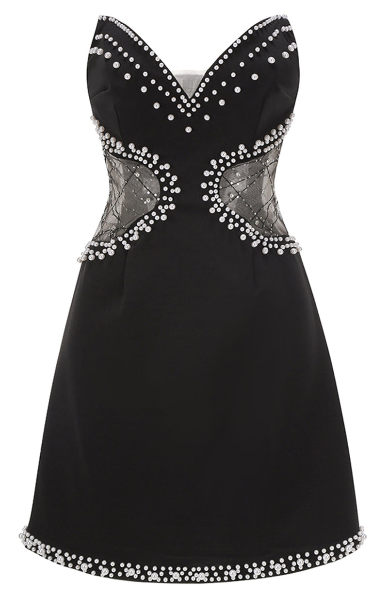 Lloyd Symmetrical Tulle Pearl Embellished Mini Dress In Black