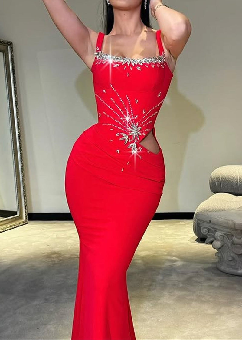 Akemi Crystal Draped Maxi Dress In Red