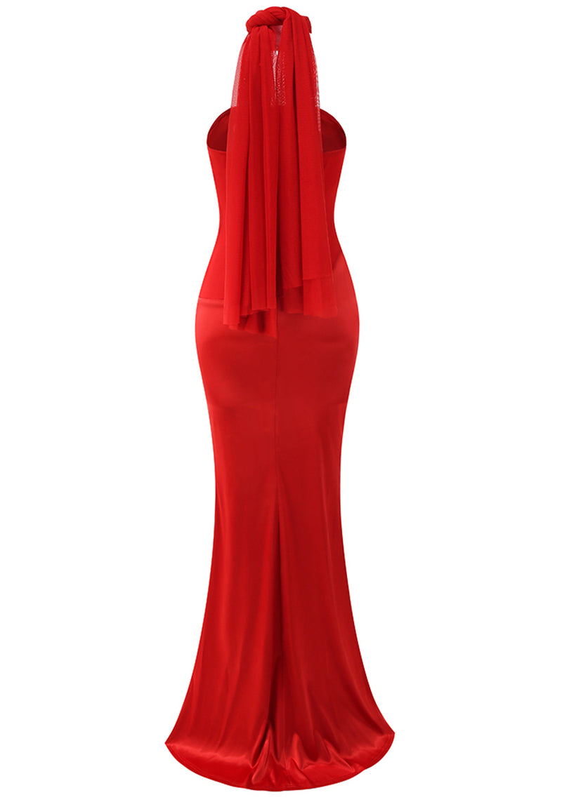 Daeira Strapless Crystal Draped Maxi Dress In Red