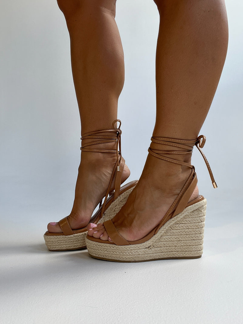 Espadrille Strappy Wedges Tan