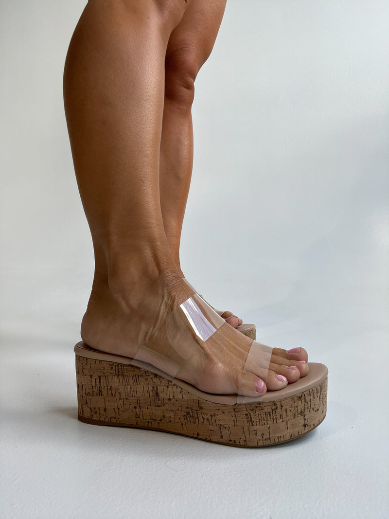 Beyond Double Strap Clear Wedges Nude