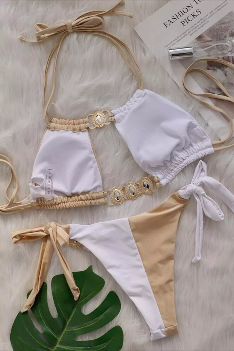 Selina White Brown Colored Halter Bikini