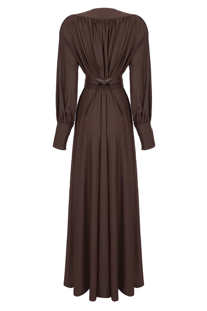 Wendie Long Sleeve Plunge V Neck Maxi Dress