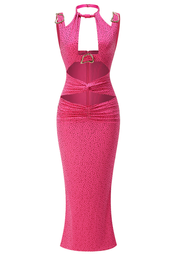 Amoura Halter Crystal Glow Gown – Hot Pink