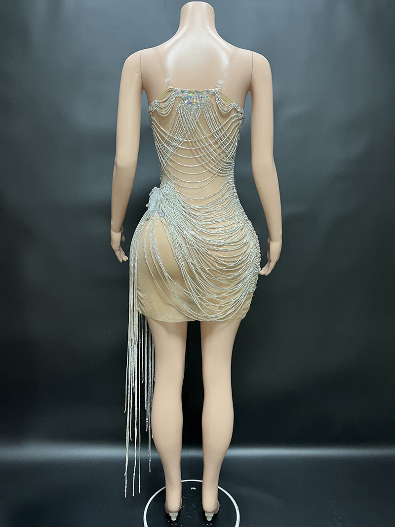 Plvara Embellished Diamond Chain Mini Dress