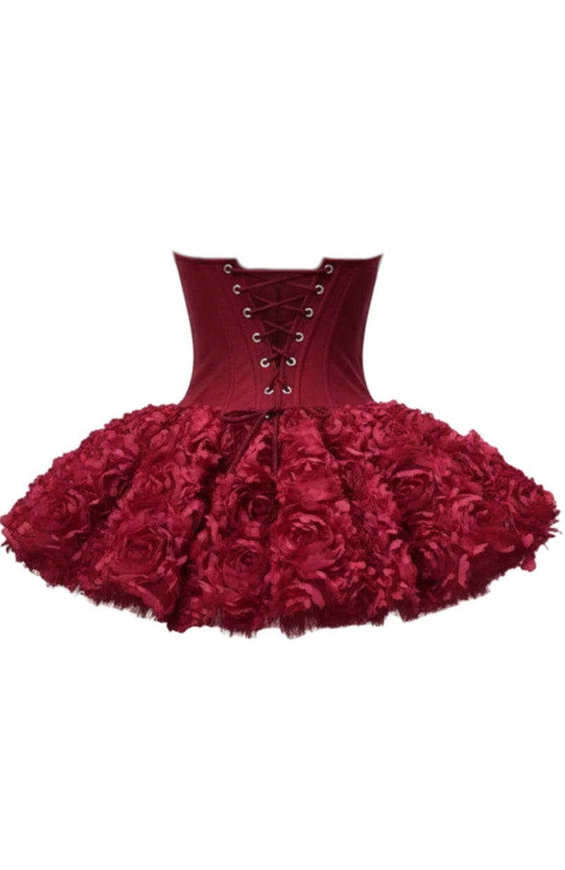 Lizzie Strapless Petal Floral Corset A Line Mini Dress In Red