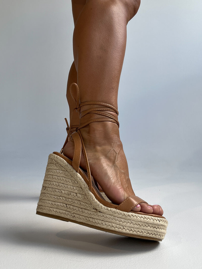 Espadrille Strappy Wedges Tan