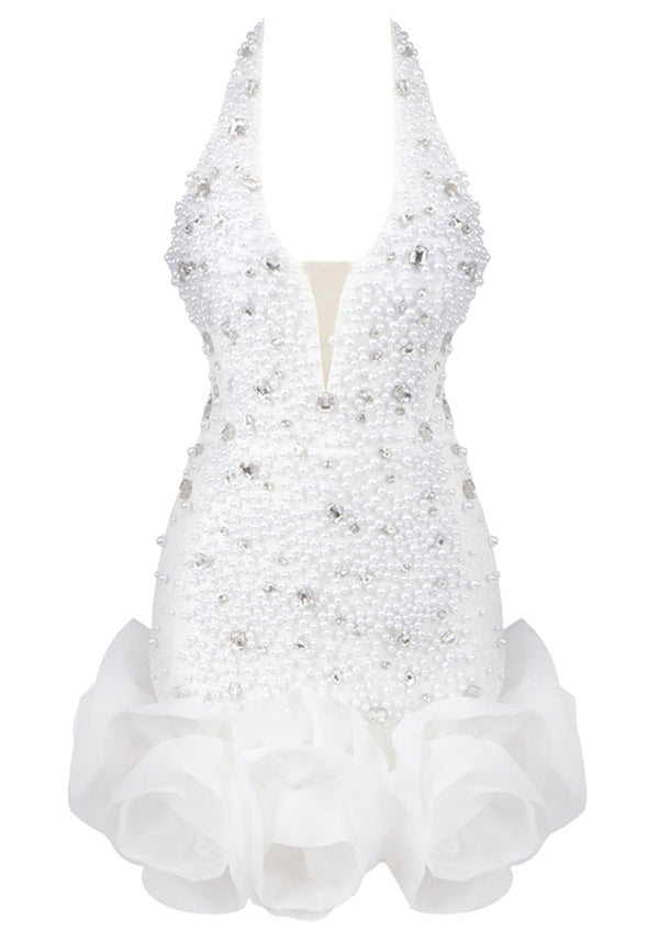 Damien Halter Pearl Crystal Mini Dress In White