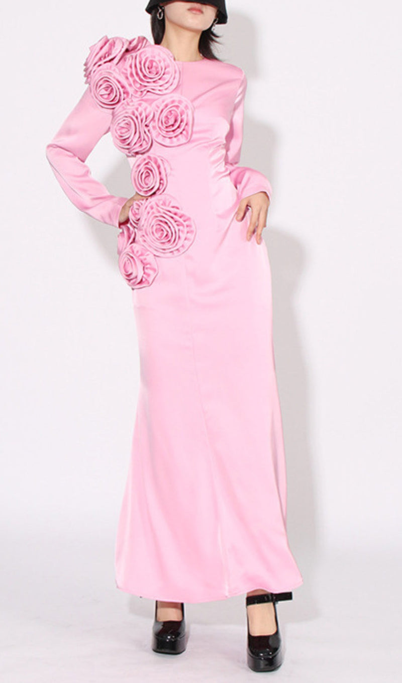 Garina Flower Maxi Dress In Pink