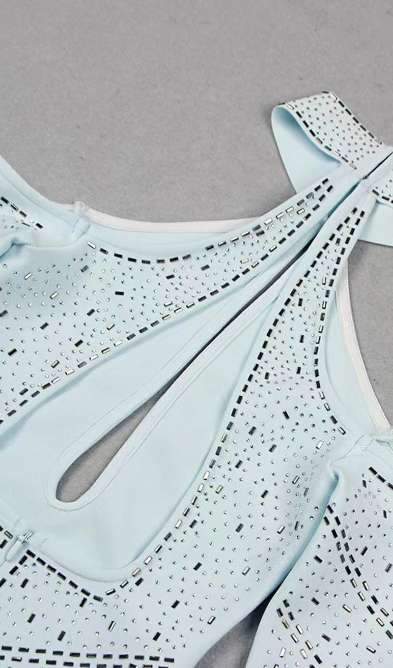 Romelle Crystal Embellished Cutout Halter Bodycon Dress
