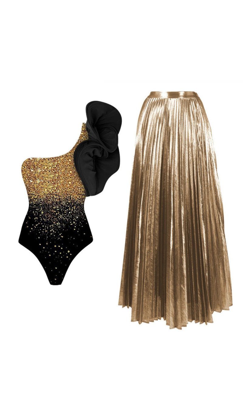 Edina Flower Sequin Swimsuit And Skirt