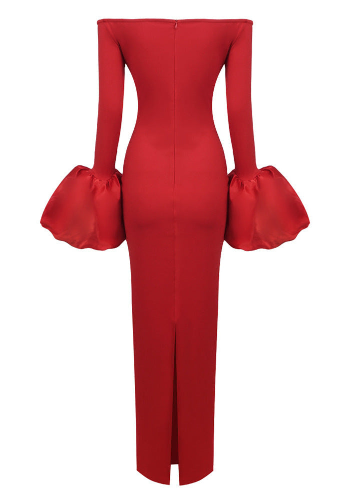 Kyrie Lantern Sleeve Bandage Maxi Dress In Red