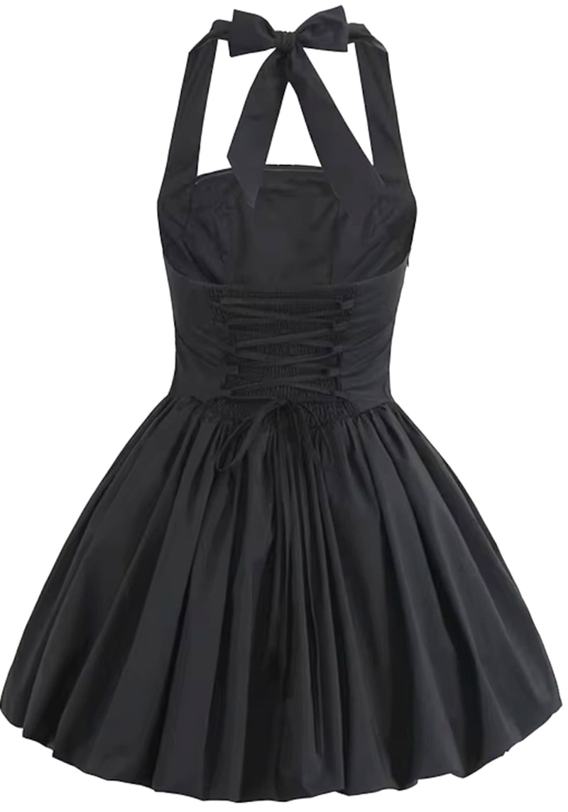 Thalorin Halter Corset Puff Dress In Black