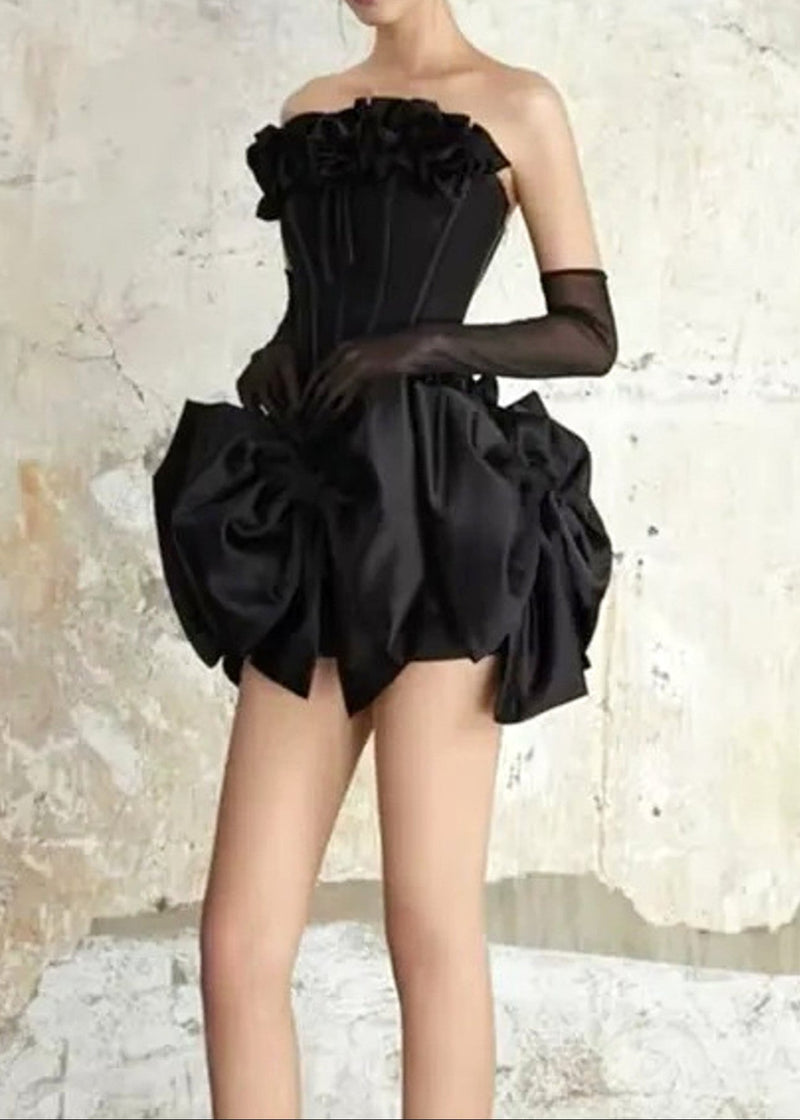 Cyrren Strapless Floral Bow Corset Two Piece Dress In Black