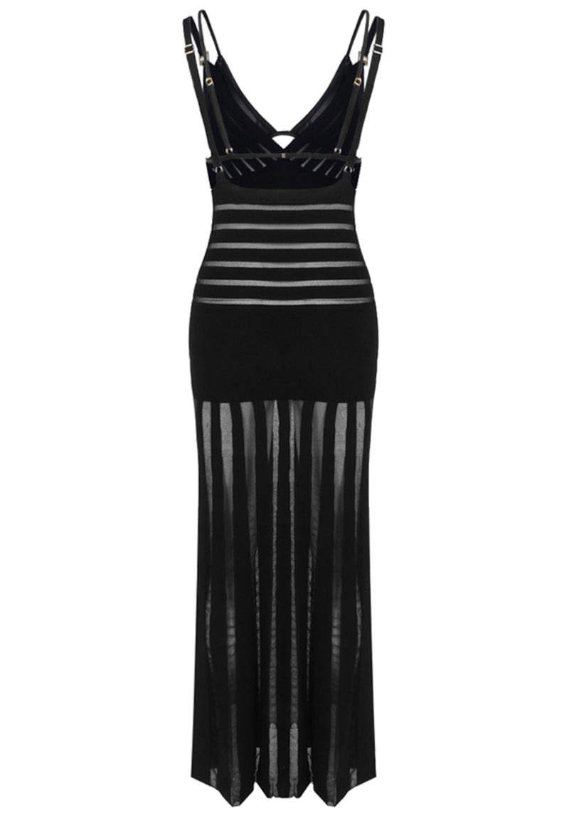 Aldwyn Striped Mesh Maxi Dress In Black