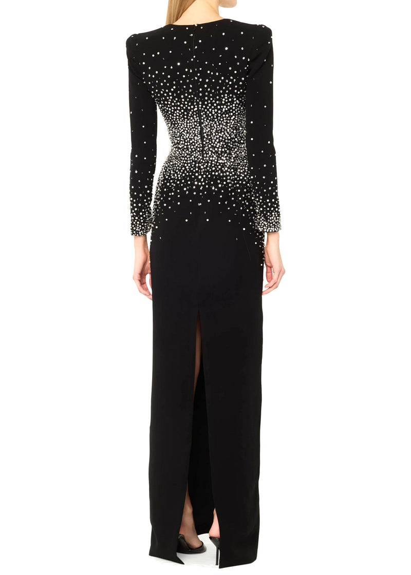 Seraphiel Long Sleeves Crystal Maxi In Dress Black