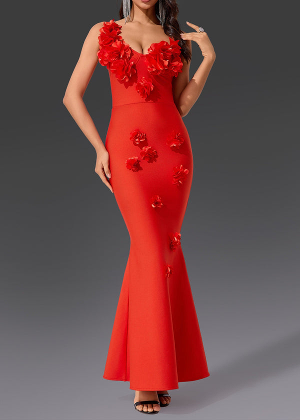 Brazmir Floral One Shoulder Maxi Dress In Red