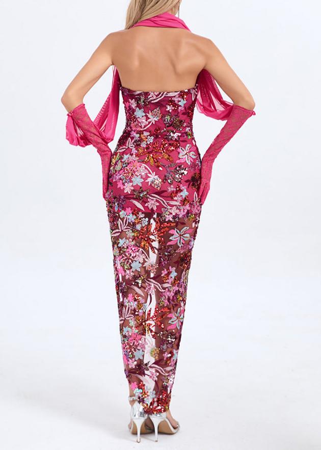 Myziak Strapless Floral Split Midi Dress In Red