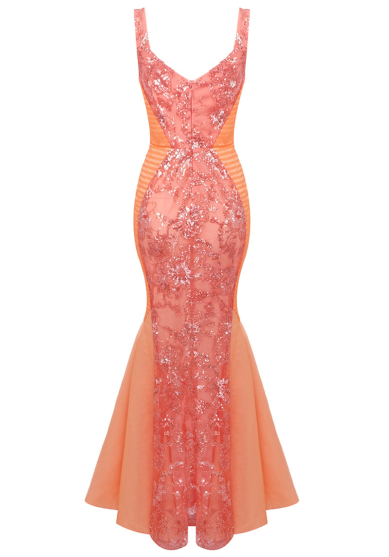Celyse Floral Sequin Maxi Dress In Orange