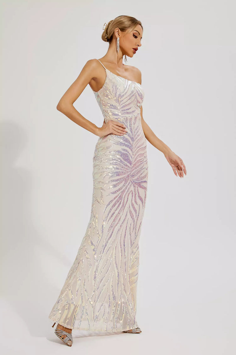 Atticus Sequins One-shoulder Dress In Apricot