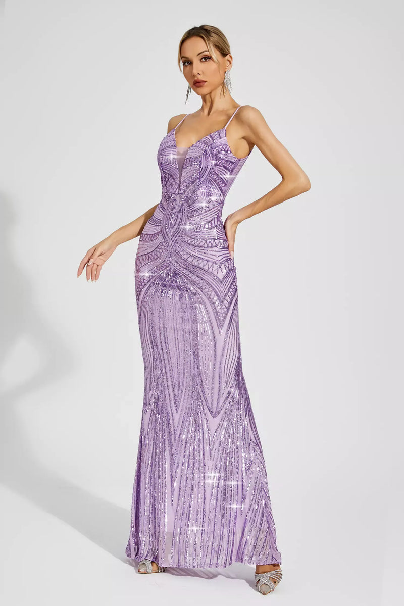 Gideon Mermaid Sequins Slip Dress In Purple