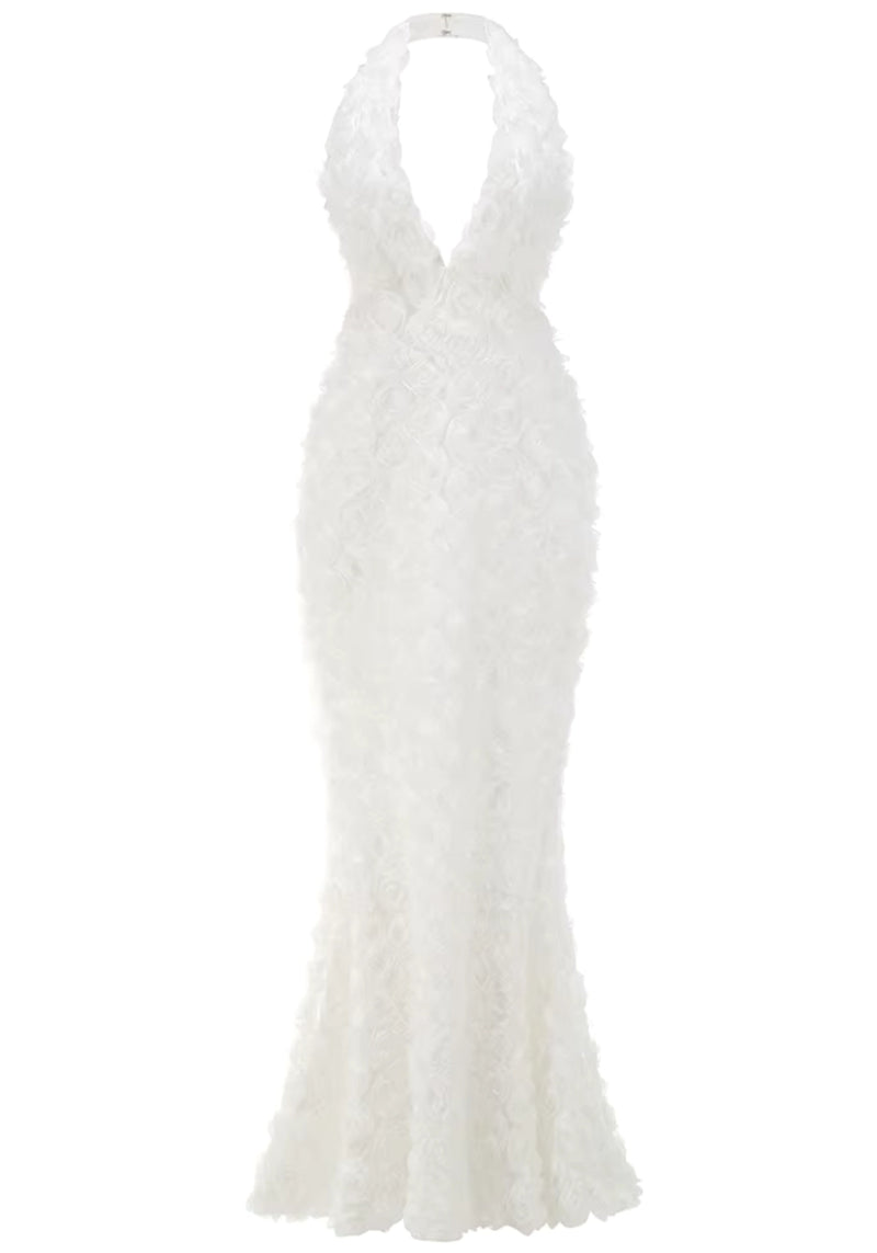 Akuji Halter Floral Maxi Dress In White