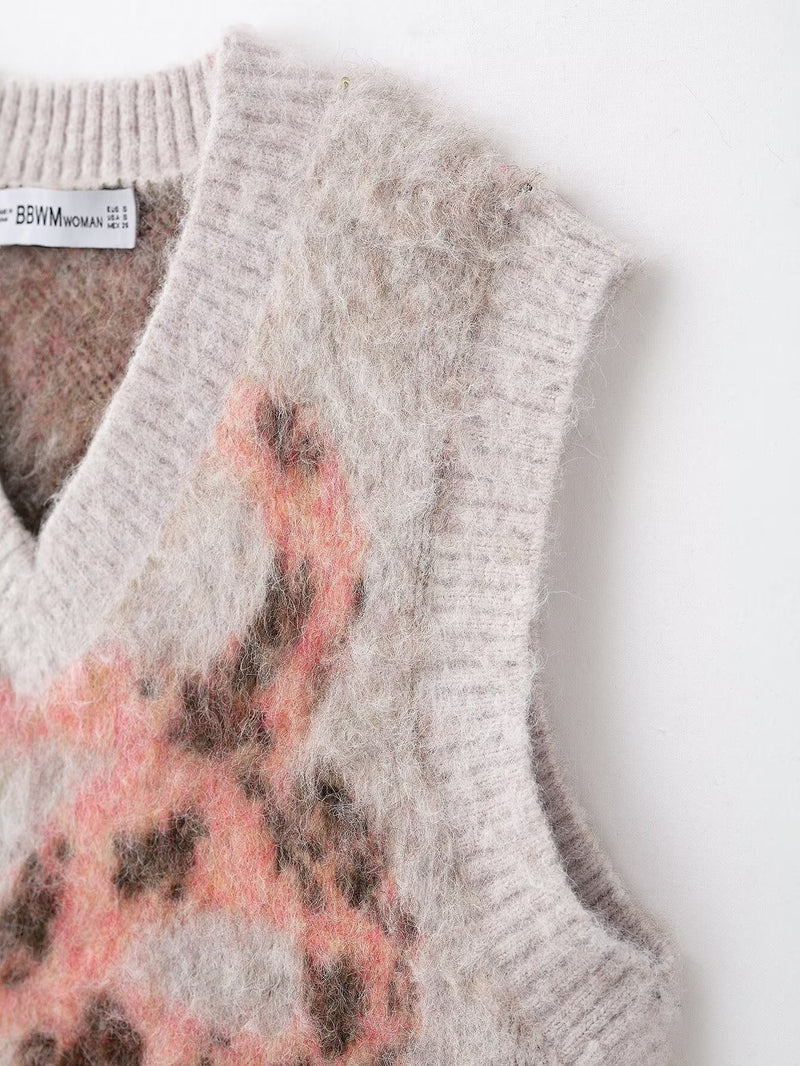 V-Neck Bristle Effect Jacquard Vest