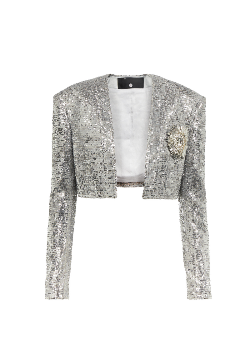Wells Cropped Sequined Blazer In Sliver