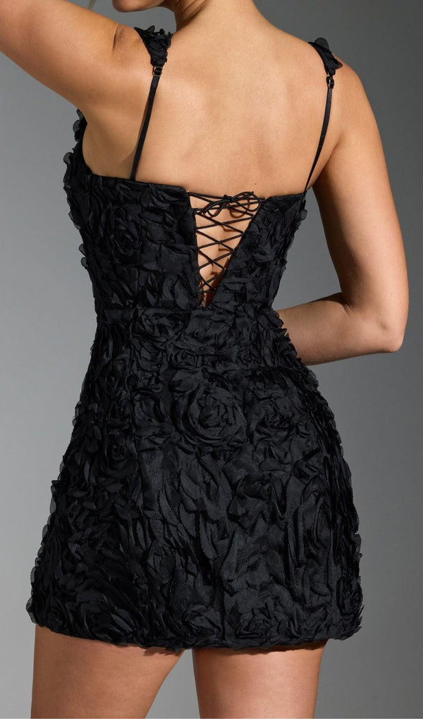 Robina Flower Mini Dress In Black