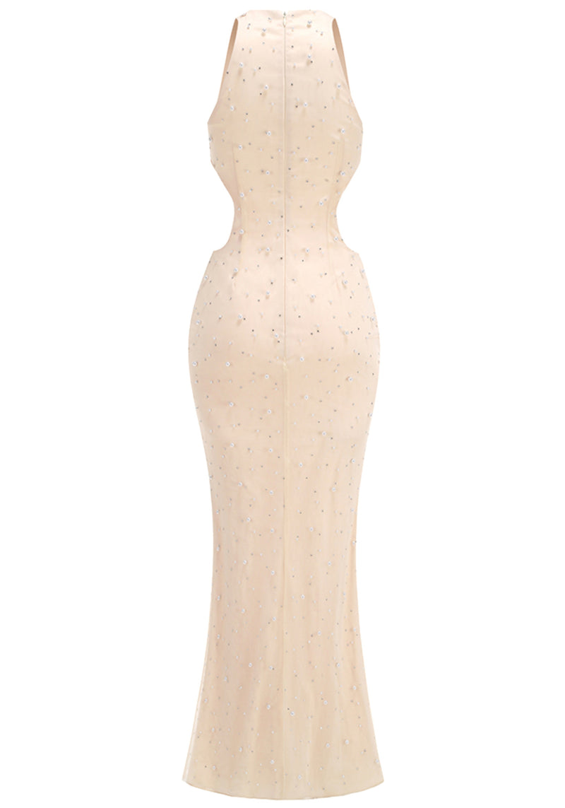 Akello Pearl Crystal Side Cut Out Maxi Dress In Ivory