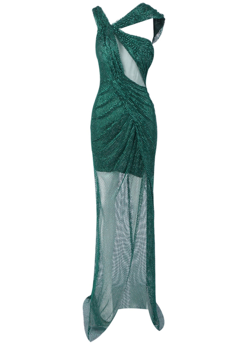 Theobald Sparkly Draped Maxi Dress Green