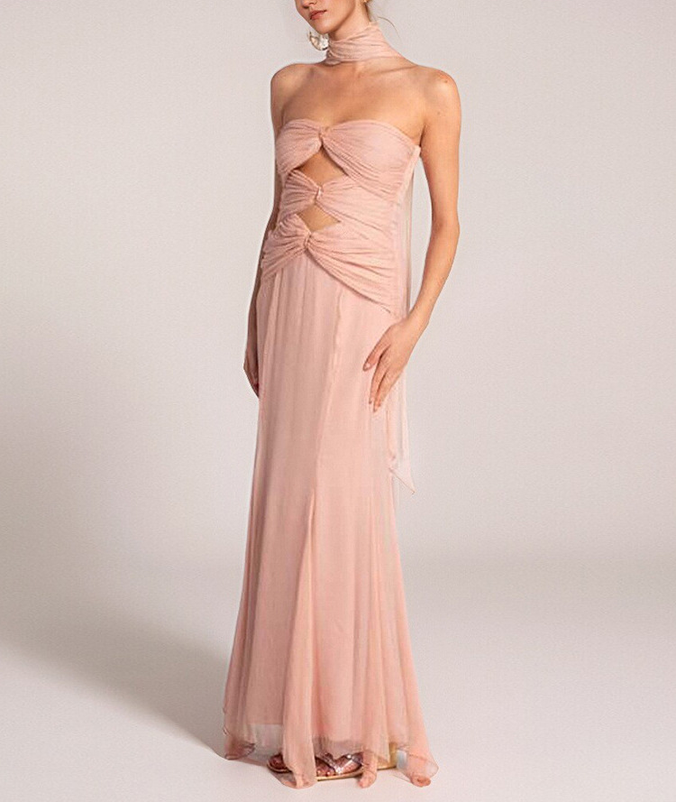 Susmita Cutout Bandage Strapless Tulle Maxi Dress In Pink