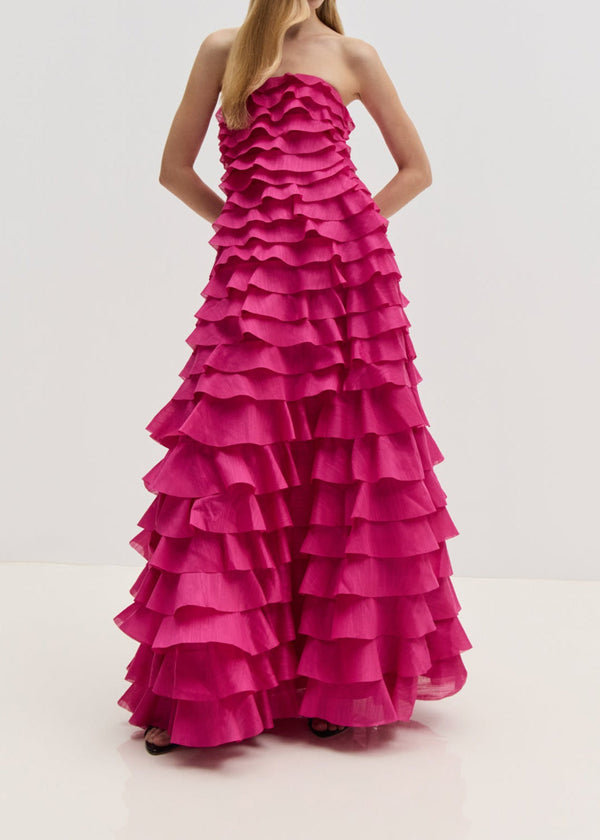 Corthos Strapless Layered Maxi Dress In Pink