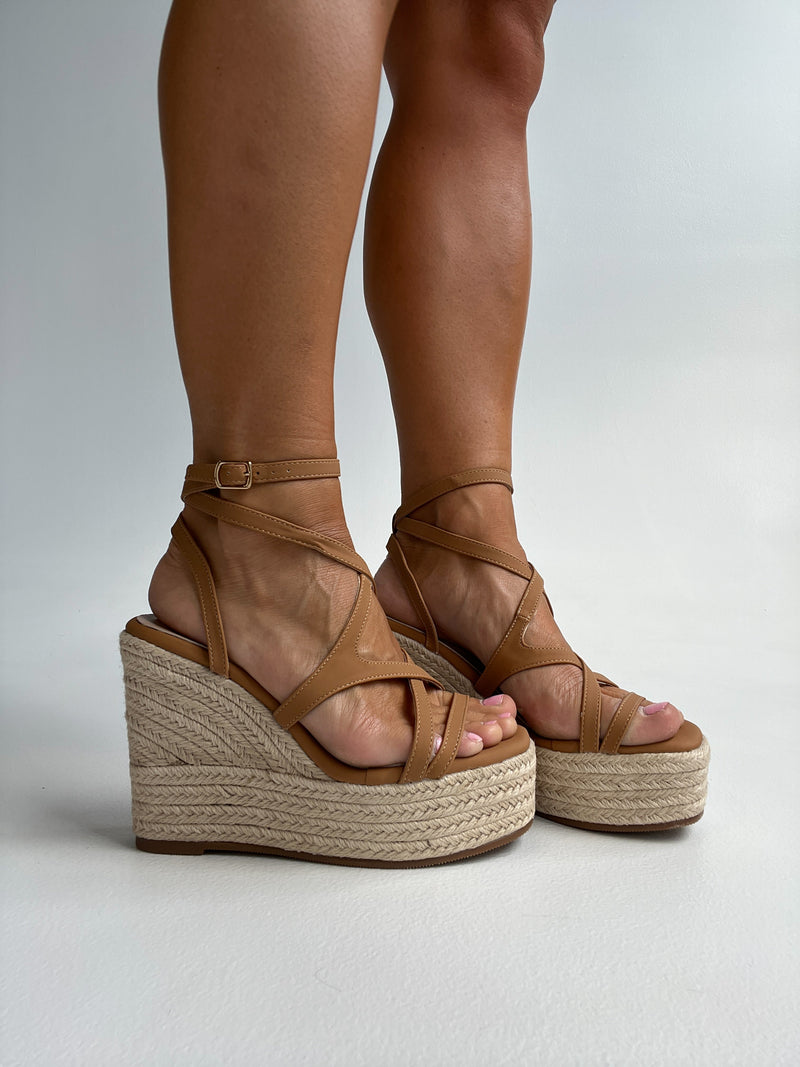Fab Platform Strappy Wedges Camel