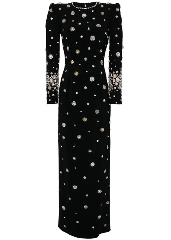 Agrafena Crystal Embellished Maxi Dress In Black