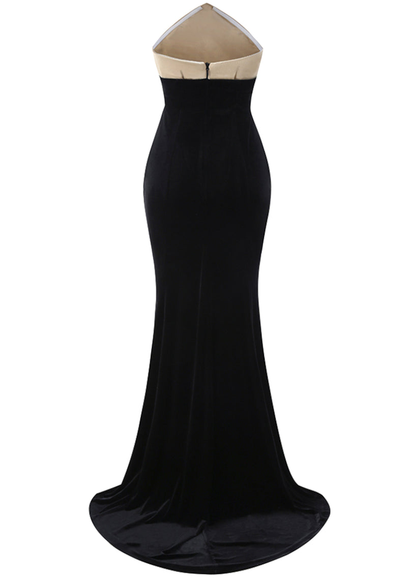 Baelis Strapless Mermaid Maxi Velvet Dress In Black