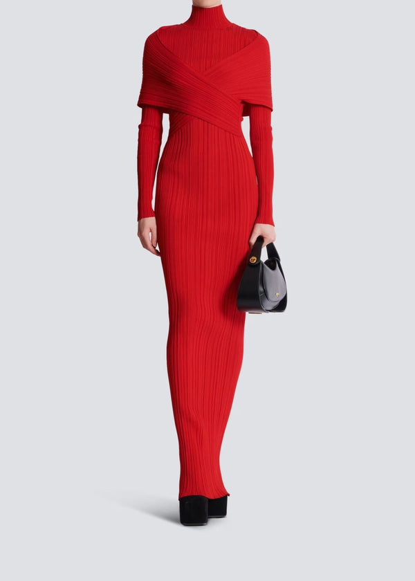 Sheadon Long-Sleeve Cross-Knit Jacquard Bandage Dress In Red