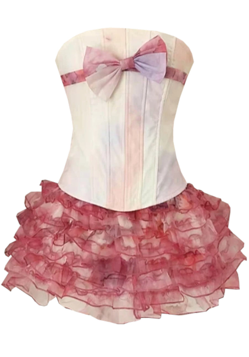 Haelira Strapless Ruffle Corset Two Piece Dress In Pink