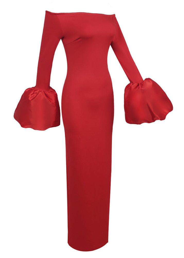 Kyrie Lantern Sleeve Bandage Maxi Dress In Red