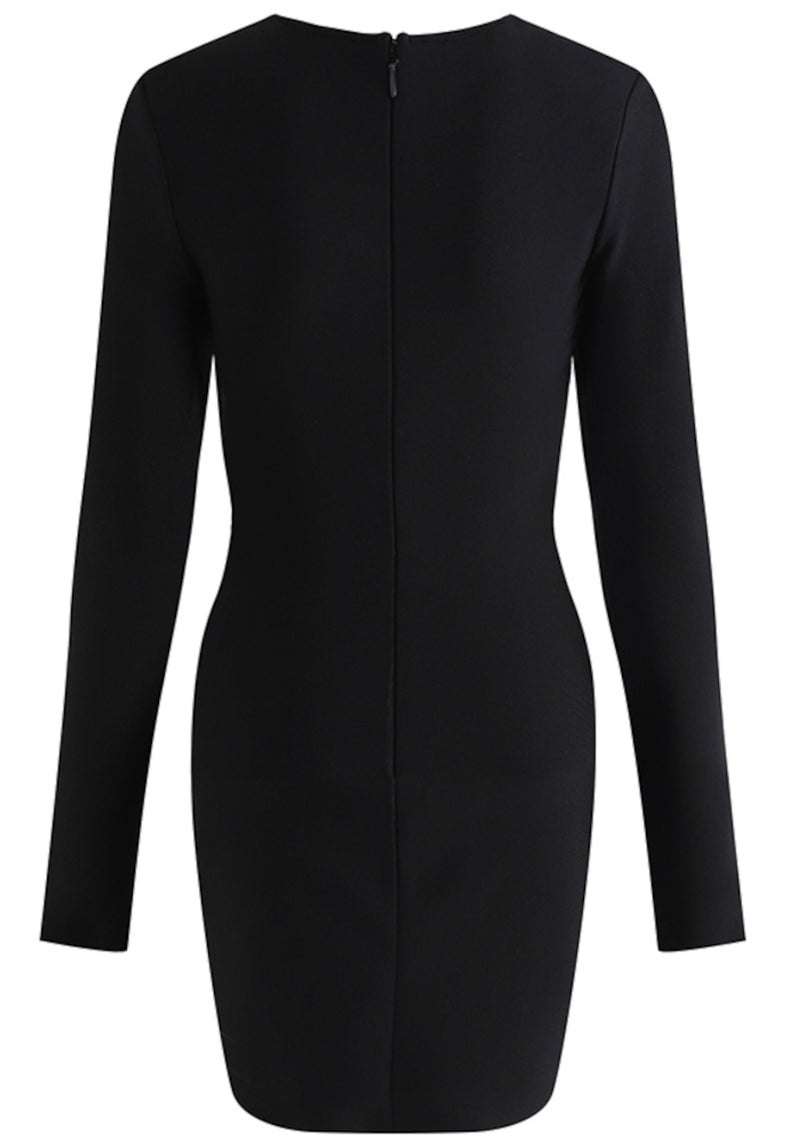 Zorvyn Long Sleeve Floral Pearl Mini Dress In Black