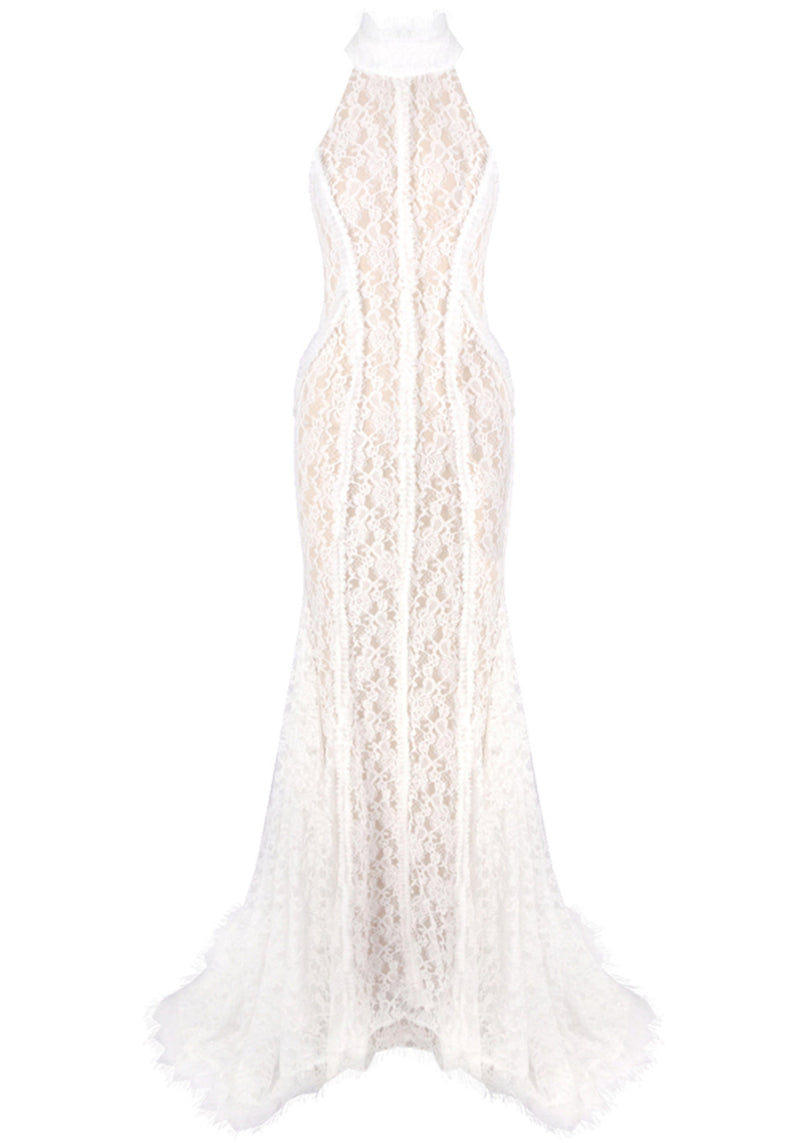 Ngendo Halter Lace Corset Maxi Dress In White