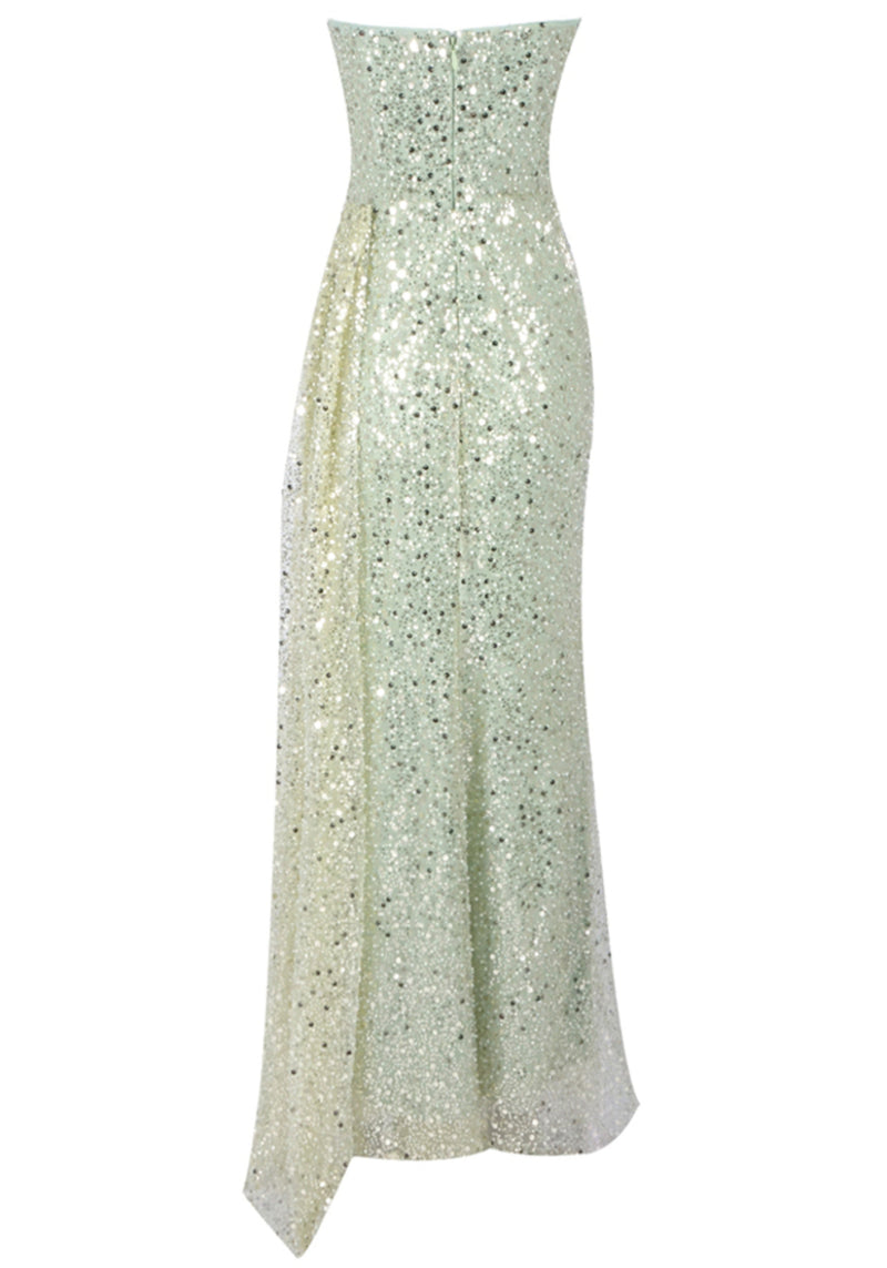 Alinka Strapless Pearl Sequin Maxi Dress In Green