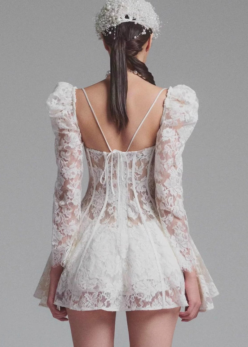 Caridad Lace Corset Mini Dress In White